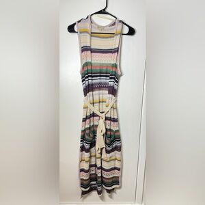 Democracy Cream Multicolor Striped Sleeveless Long Knit Open Front Tie Duster XS